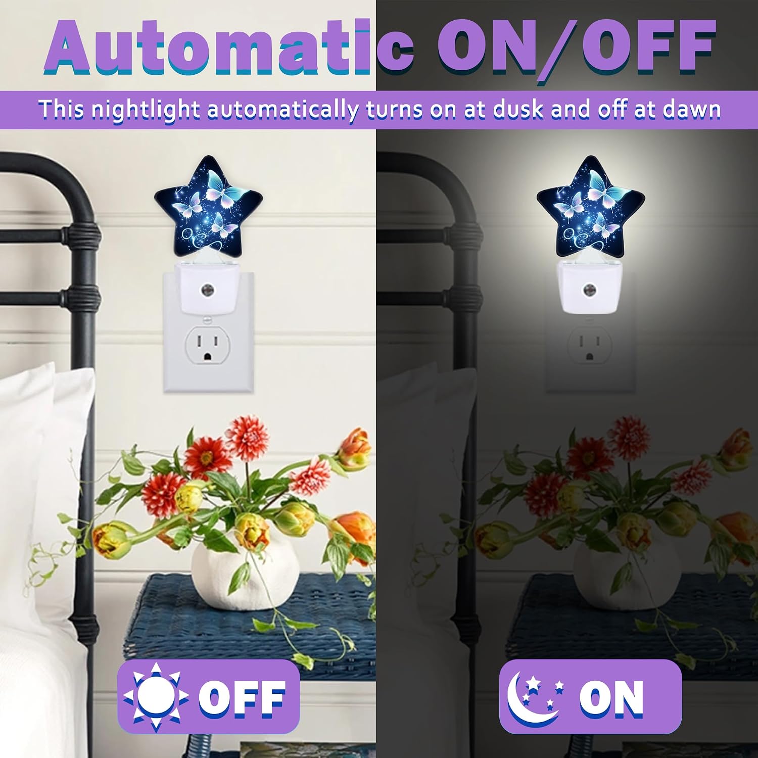 Glitter Butterfly Night Lights Plug Into Wall, Navy Blue Dusk to Dawn Light Sensor Night Light for Kids, Energy Efficient Sleep Friendly…