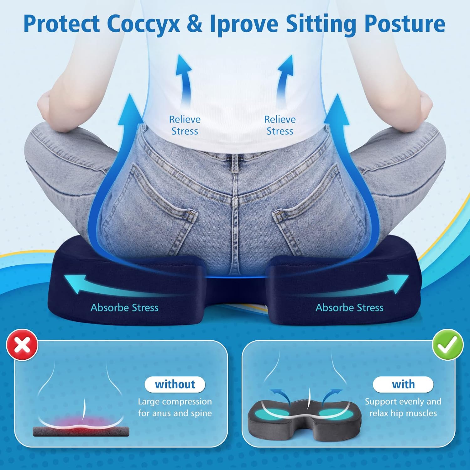 CloudBliss Gel Seat Cushion - Cooling Gel Enhanced, Memory Foam, Ergonomic Seat Cushion for Long Sitting for Office, Game, Car, Airplane…