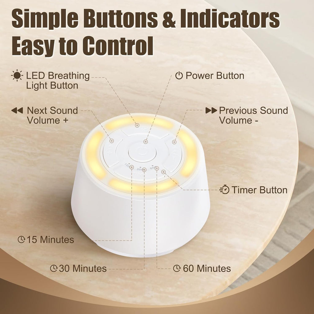 Sound Machine for Sleep - White Noise Sound Machine with Night Light Rechargeable White Noise Machine with 16 Soothing Sounds, Timer and…
