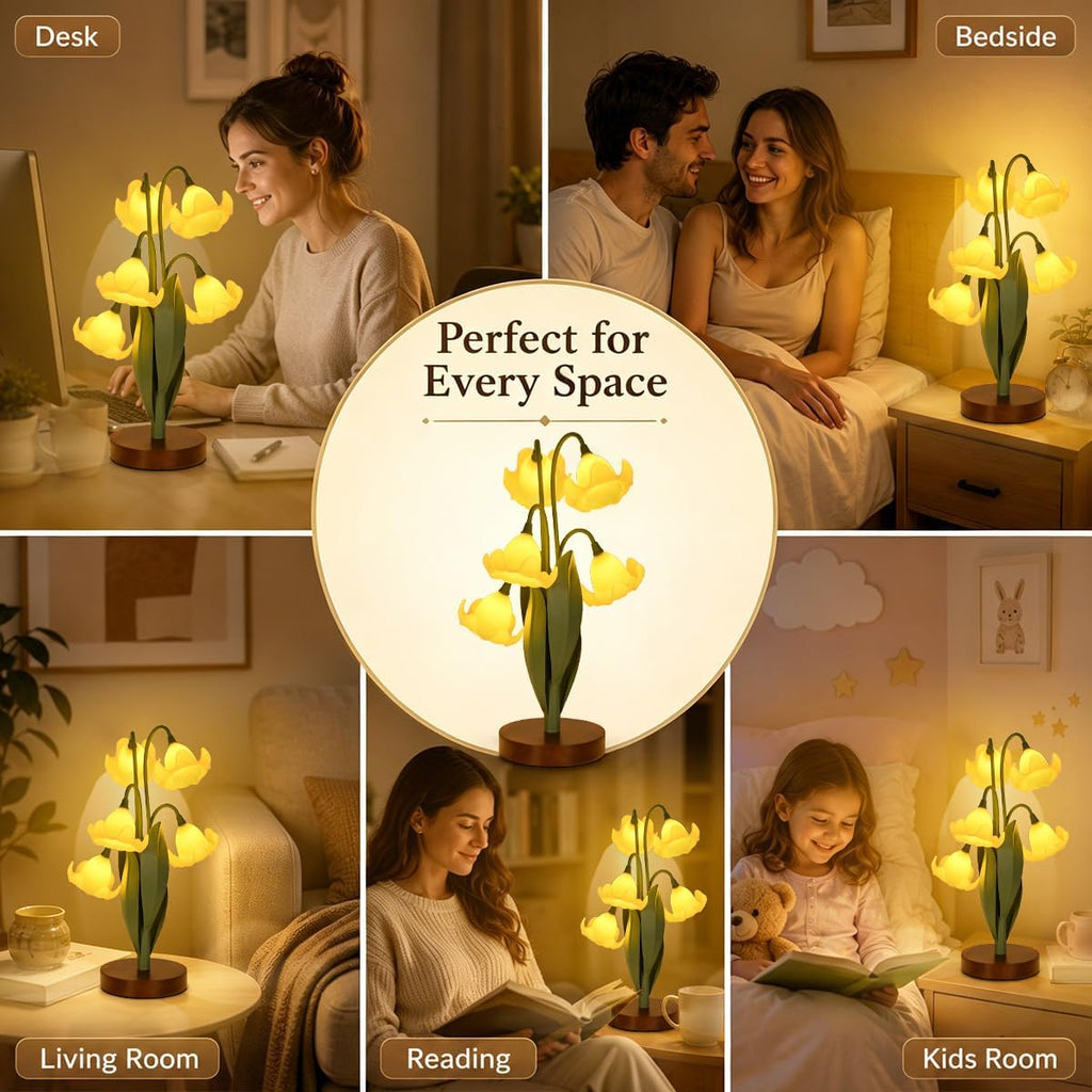 Flower Table Lamp for Bedroom, Cute Reading Light with 5 Yellow Magnolia Flower of The Valley, Desk Lamp Bedside Lamps for Nightstands…