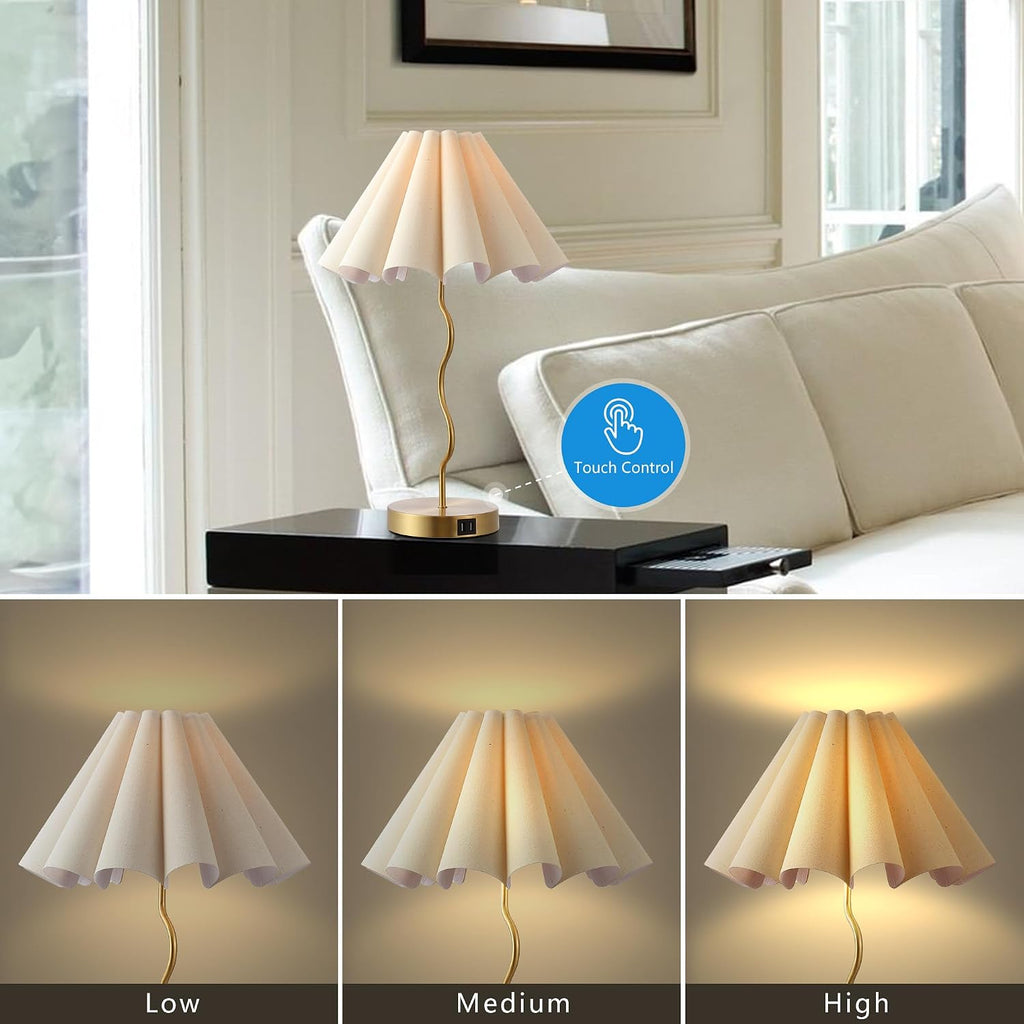EOEYYOYB Pleated Table Lamp, Set of 2 Table Lamps for Bedroom, Bedside Lamps for Nightstand with Linen Lampshade, Modern Lamp for Bedroom…