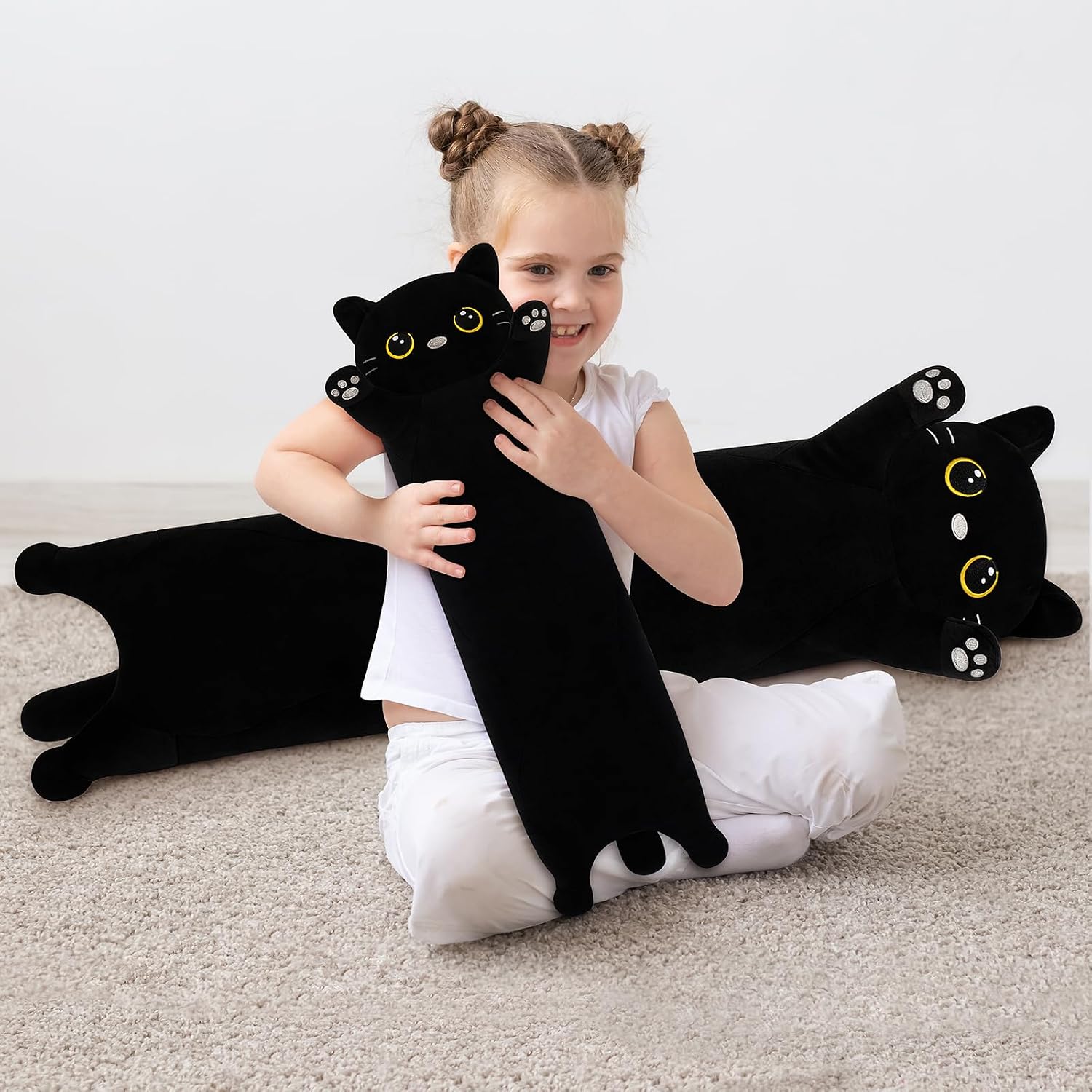 Cat Stuffed Animal-20” Black Cat Plush, Cute Plushies Animal Body Pillow, Kawaii Plush Toys Animals Gifts, Soft Animals Sleeping Hugging…