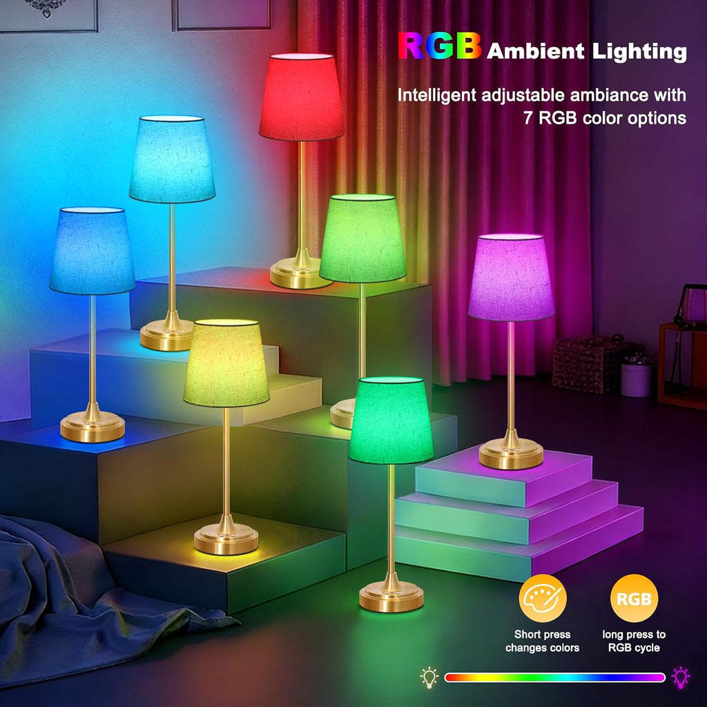 Wowag Cordless Table Lamp Rechargeable,5000mAh Battery Operated Desk Lamp,3 Colors & 7 RGB Stepless Dimmable, Touch Control Ambient Light…