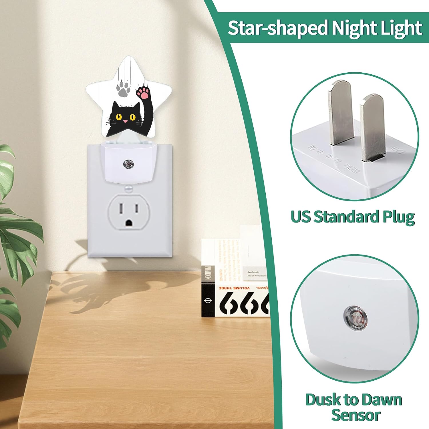 Star Night Light with Dusk to Dawn Sensor, Black Cat Plug in Night Light for Kids Bedroom Nursery, Soft Warm Glow Lamp for Hallway…