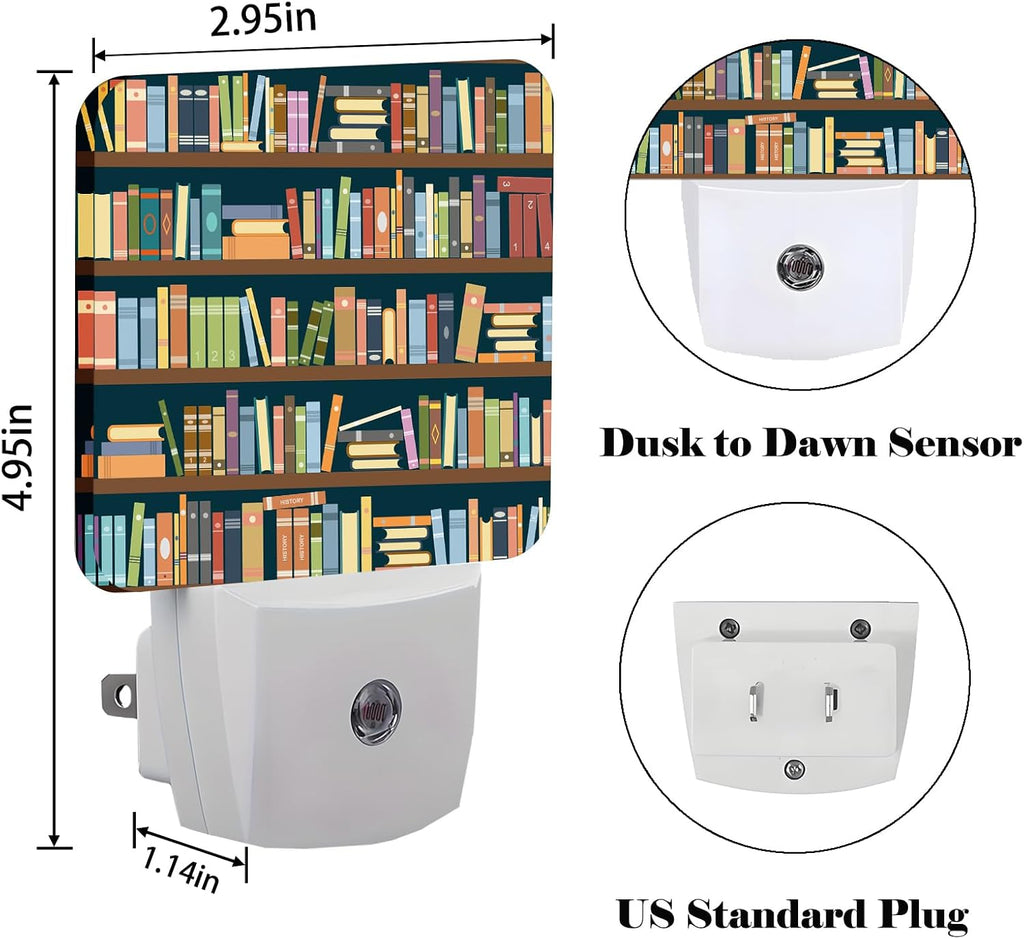 Bookshelves Full of Books Night Light, Plug-in Night Lights with Dusk to Dawn Sensor for Stairway, Hallway, Bedroom Sleep Friendly Ideal for…