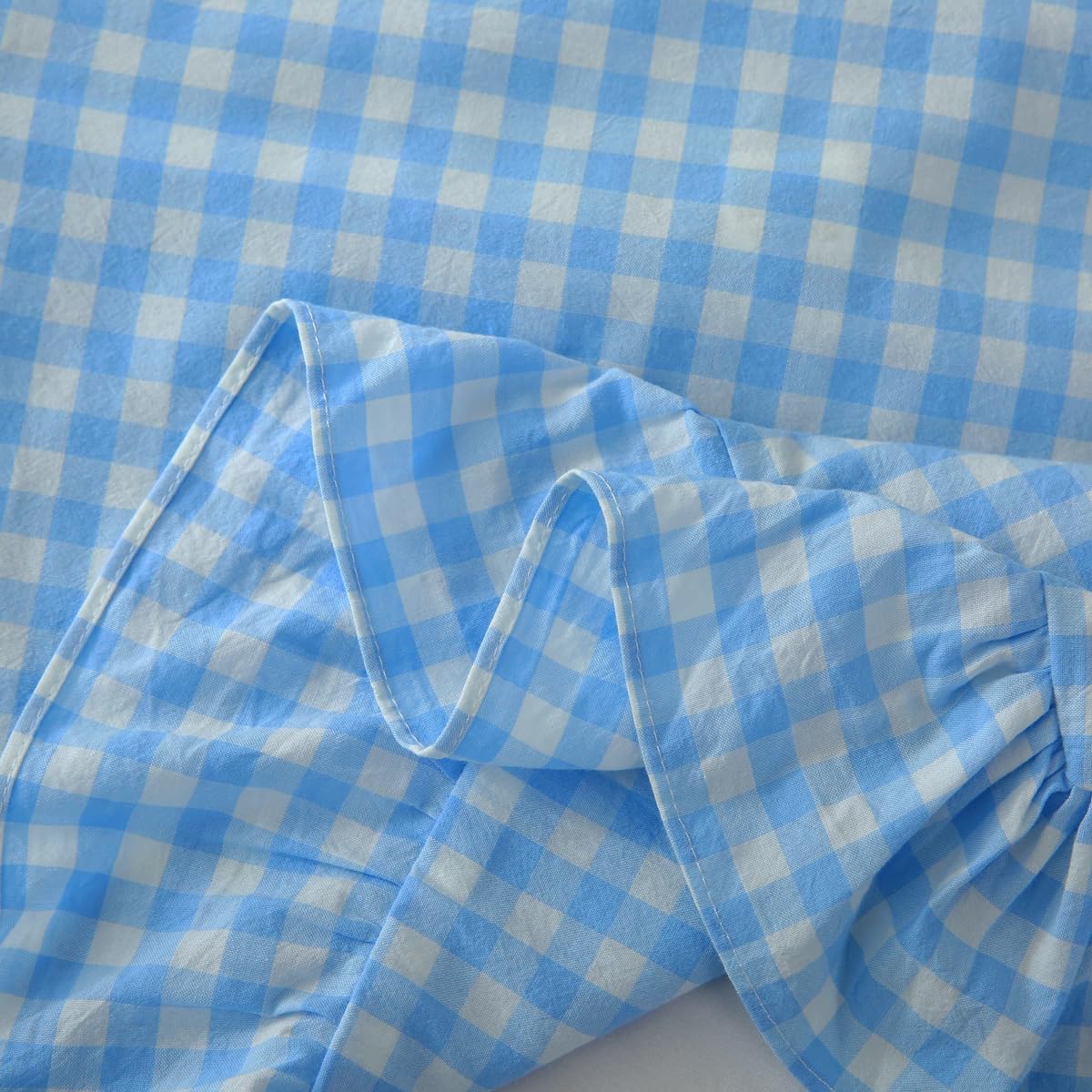 Mywinlle 2 Pack Vintage Sky Blue Plaid Ruffle Throw Pillow Covers, Washed Cotton Checkered Gingham Pillow Covers 20"x20" for Sofa, Couch, Bed…
