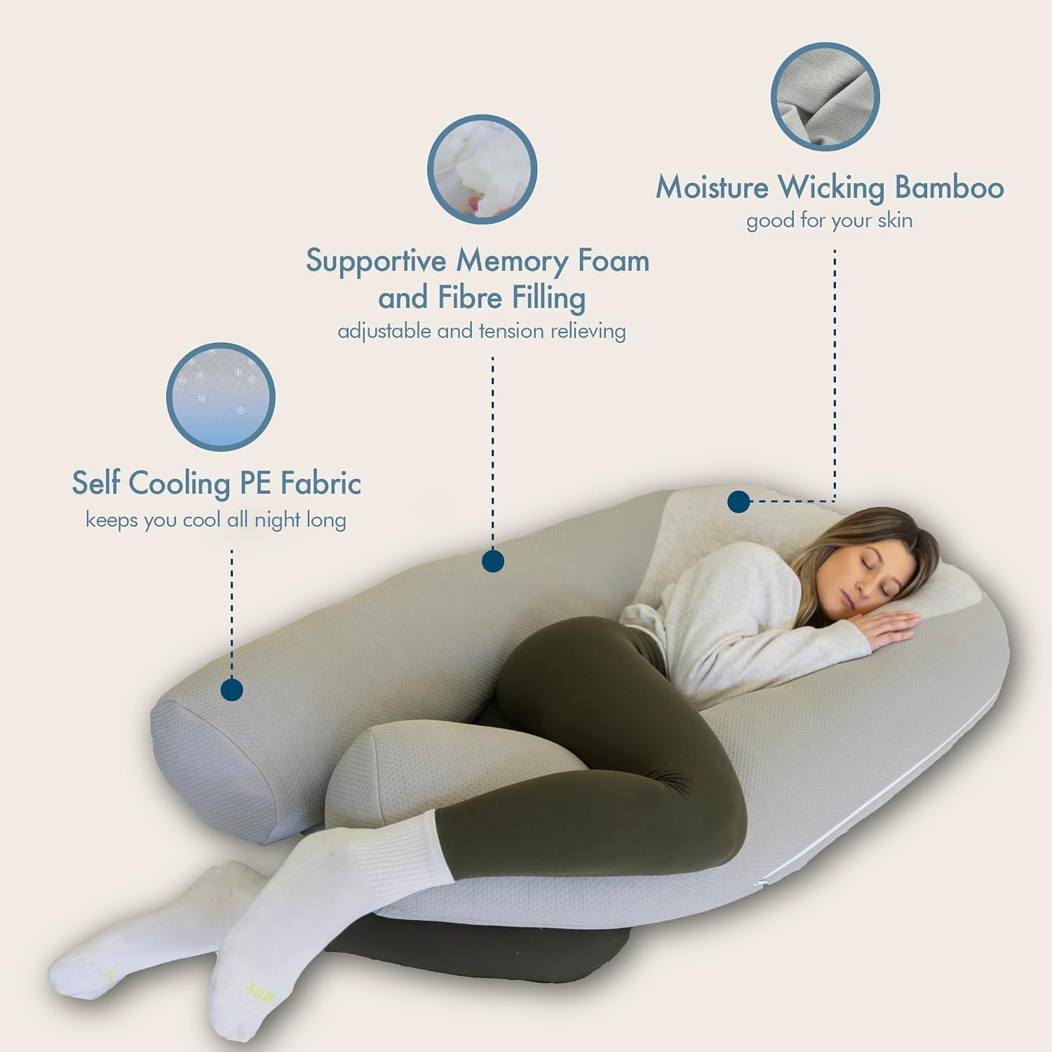 Plufl Hugl Cooling Body Pillow for Adults Made with CloudSupport Fill | U Shaped Maternity Pillows Great for Side Sleepers & Pregnant…