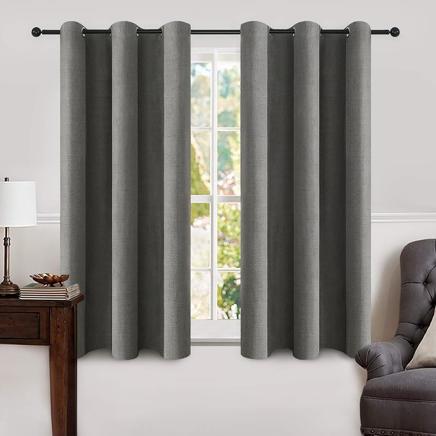 Miulee Linen Blackout Curtains and Drapes 100% Room Darken Thermal Insulated Grommet Window Panels with Coating 2 PCs W 42 x L 63 inches Da…