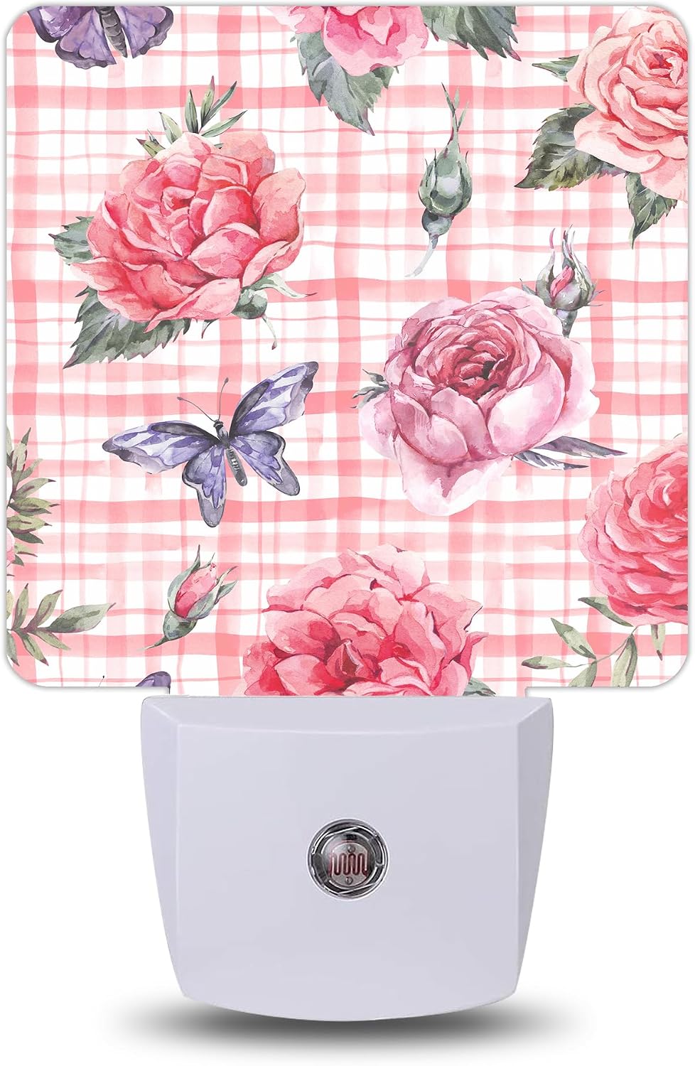 Pink Floral Gingham Night Lights Plug into Wall, Night Light for Bedroom Bathroom Hallway Kitchen, Auto Dusk to Dawn Sensor Decorative…