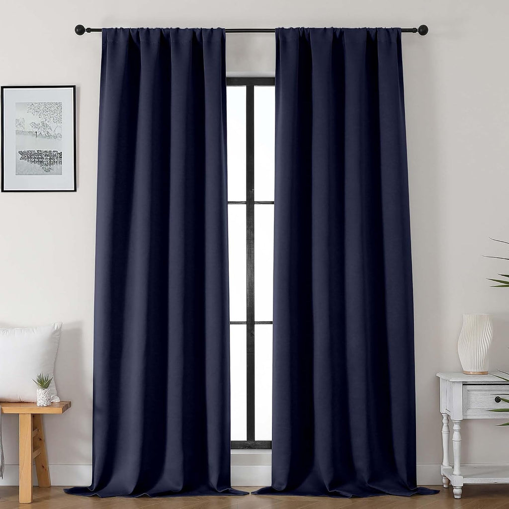 Gwine Navy Blue Blackout Curtains for Bedroom 96 Inch Length, Room Darkening Energy Saving Black Out Curtains for Living Room, Window…
