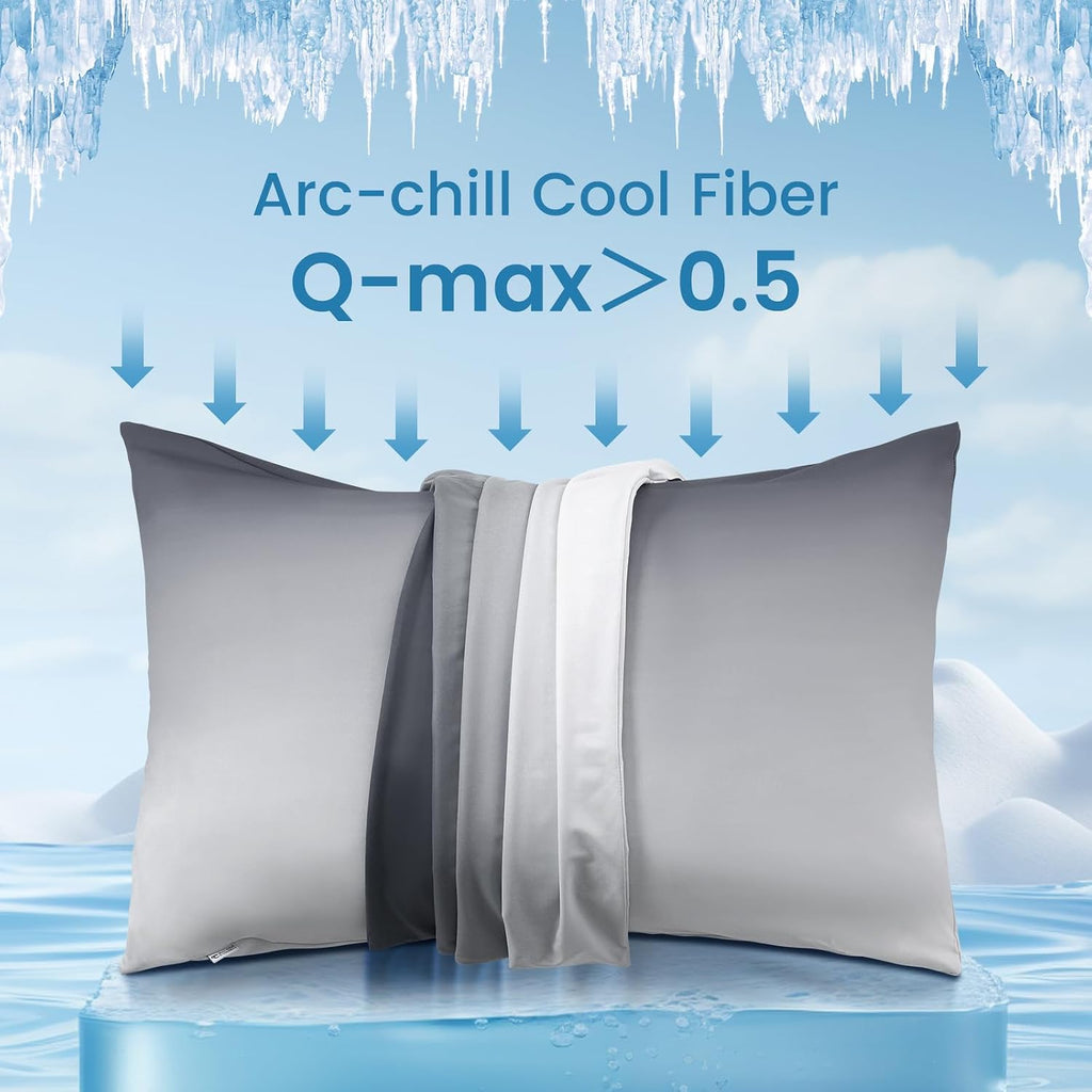 Luxear Cooling Pillow Cases, 2 Pack King Size Arc-Chill Q-max > 0.5 Gradient Cool Pillowcases for Hair Skin, Breathable Silky Cooling Summer…