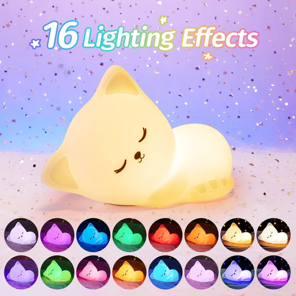 Night Light for Kids,16 Colors Cat Lamp Cute Lamp, Dimmable Baby Night Lights for Nursery, Silicone Rechargeable Nightlight for Kids…