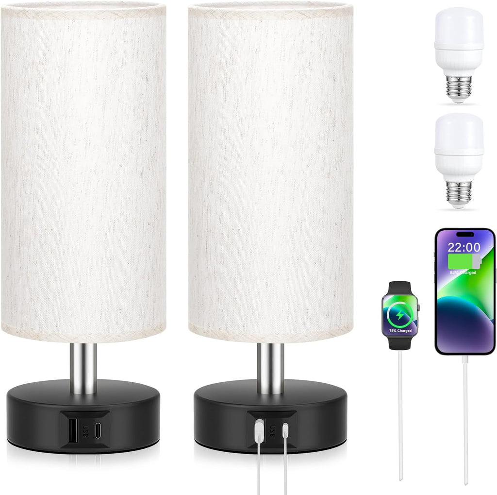 PartageiZ Small Touch Lamps Set of 2 - Table Lamps for Nightstand, Minimalist Bedside Lamps for Bedroom with 3000K Dimmable Bulbs