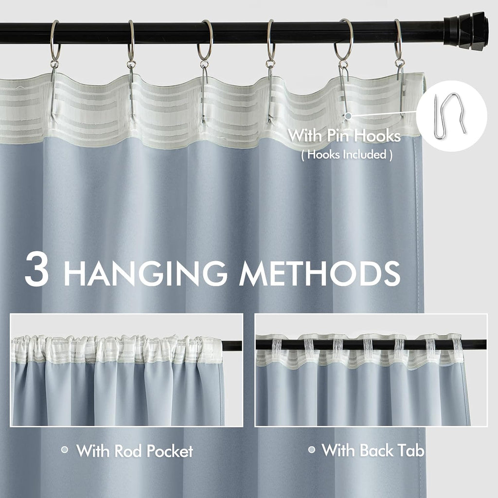 Miulee Light Blue Back Tab Blackout Curtains 102 Inch Long 2 Panels Set for Bedroom, Rod Pocket/Pinch Pleated Thermal Insulated Living Room…