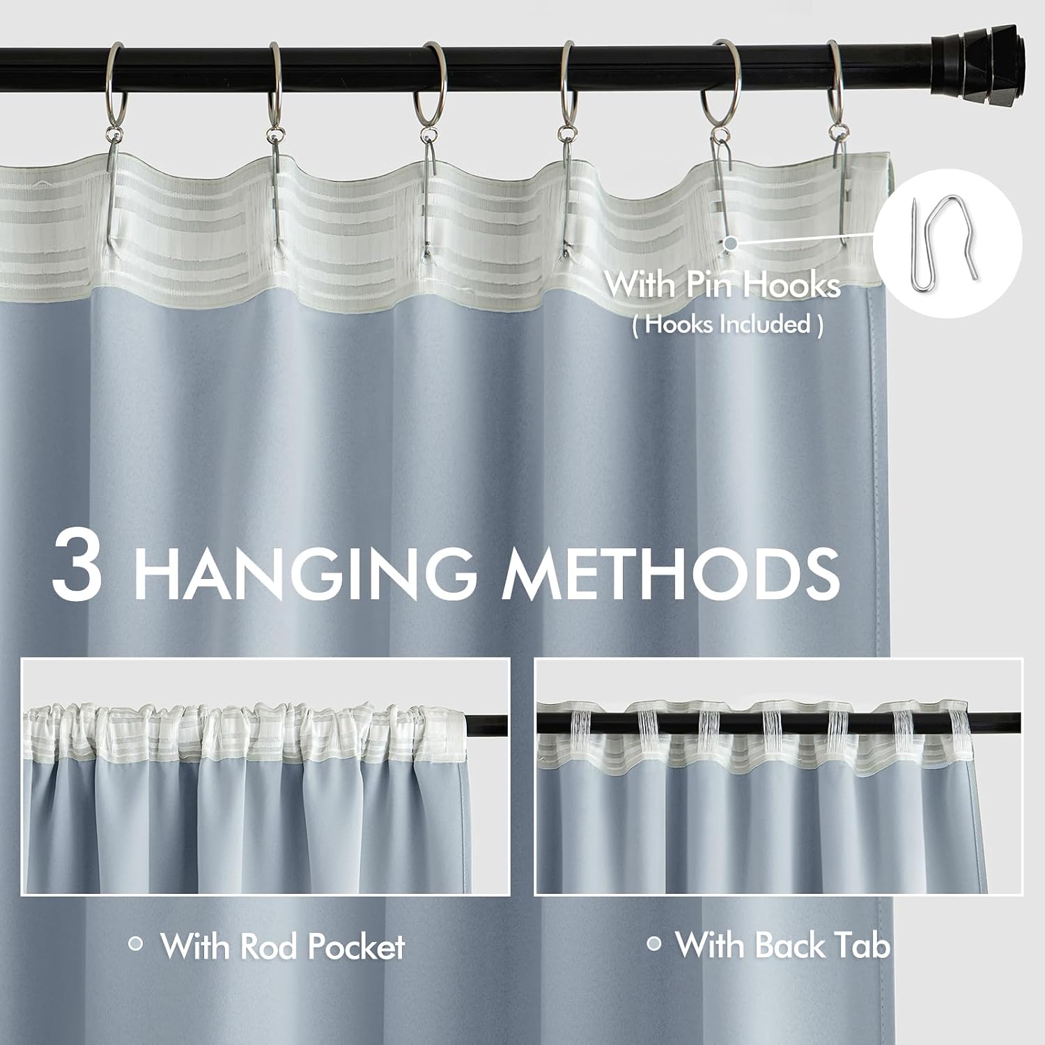 Miulee Light Blue Back Tab Blackout Curtains 63 Inch Length 2 Panels Set for Living Room Bedroom Privacy, Rod Pocket/Pinch Pleat Thermal In…