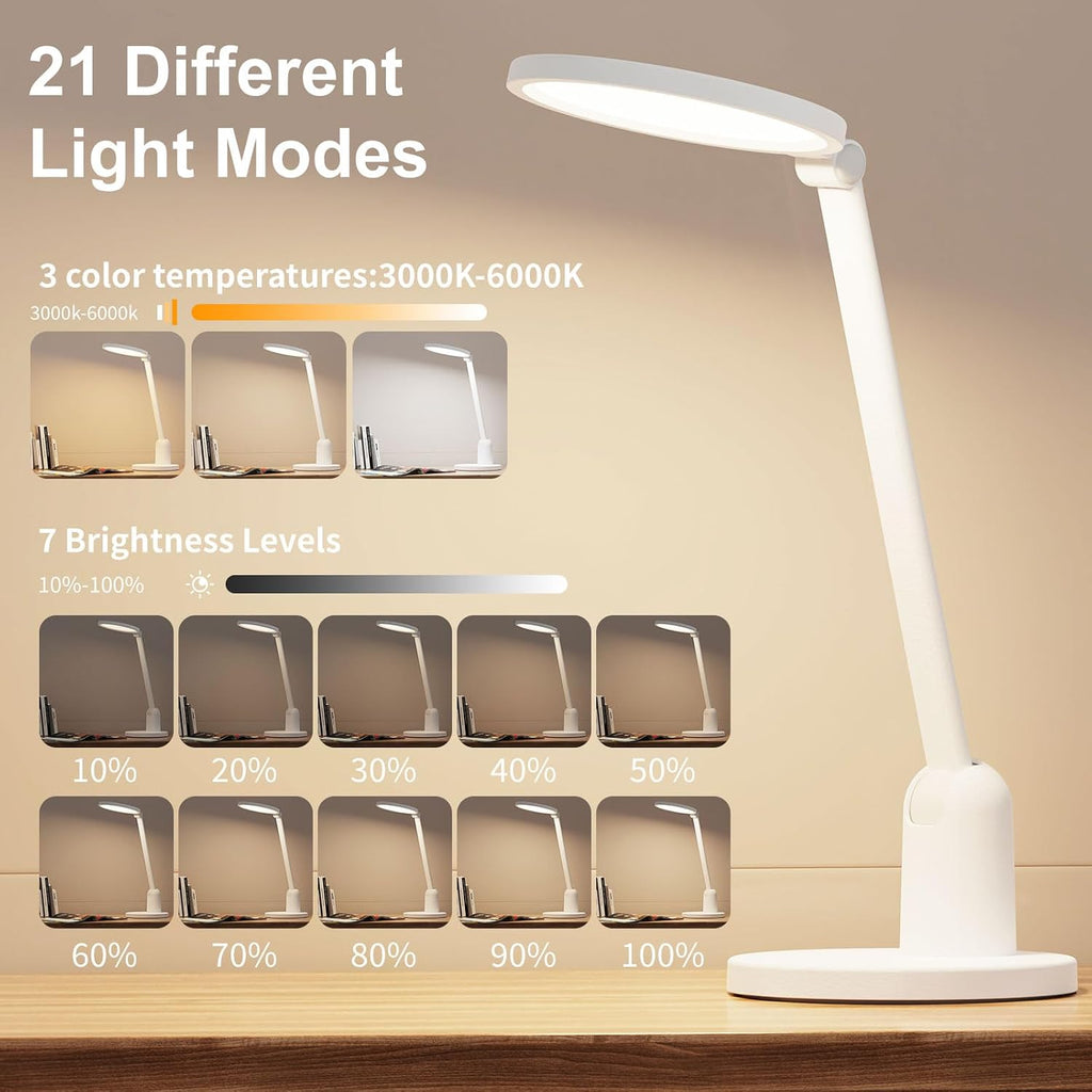 Kitloo Desk Lamps for Home Office with Stable Base, 1000LM Ultra Bright Eye-Caring Desk Light, 3000K-6000K Dimmable Table Lamp with…