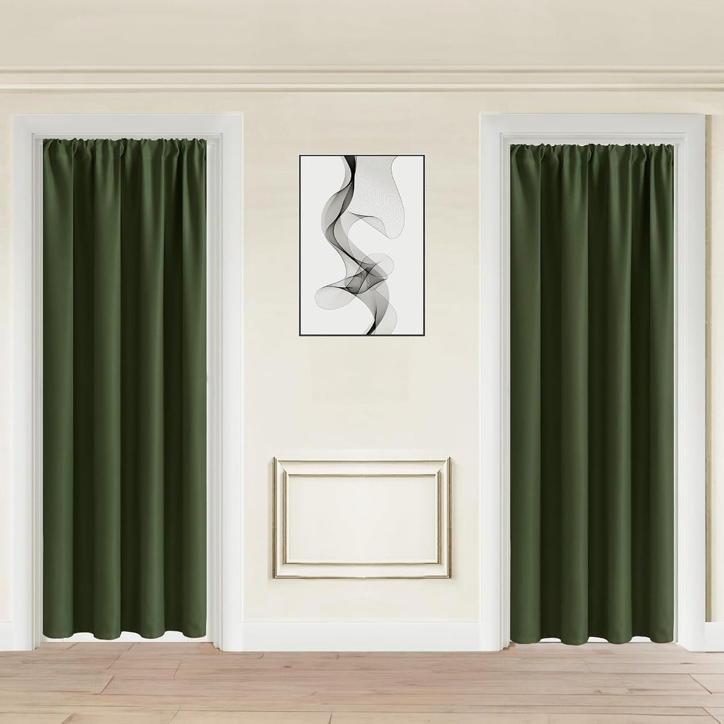 Jiuzhen Blackout Doorway Curtains 80 inch Length - 2 Panels Thermal Insulated Privacy Soundproof Rod Pocket Closet Door Curtains Room Divid…