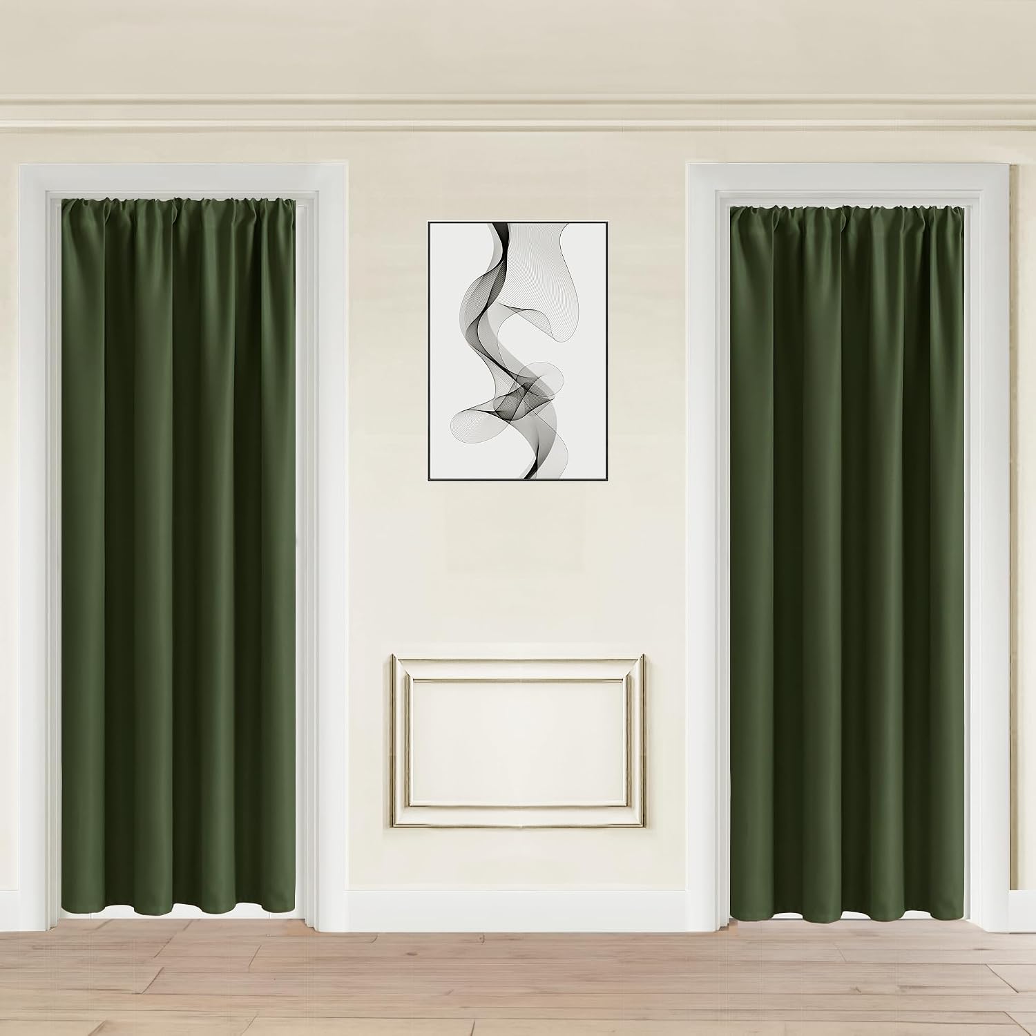 Jiuzhen Blackout Doorway Curtains 80 inch Length - 2 Panels Thermal Insulated Privacy Soundproof Rod Pocket Closet Door Curtains Room Divid…