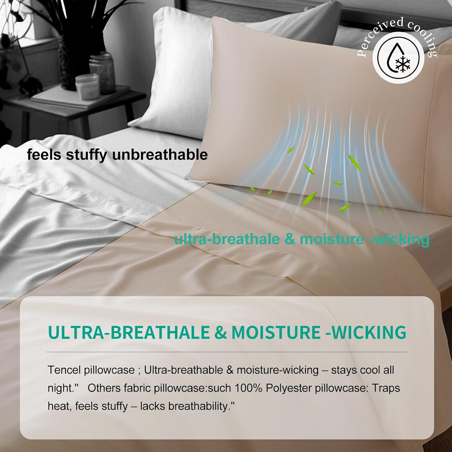 Stnomyhome Eucalyptus Tencel Cooling Pillowcase 2 Pack King Taupe | Moisture Wicking for Night Sweats | 3X Faster Drying | Oeko-TEX Certifi…