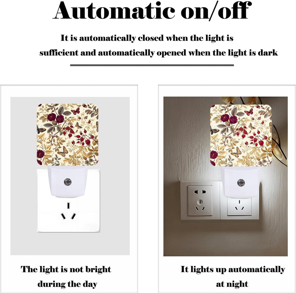 Vintage Flower Night Light, Retro ButterflyPlug Into Wall for Boys Girls Bedroom Decorative Square Night Light Lamp 0.5w Sleep Friendly