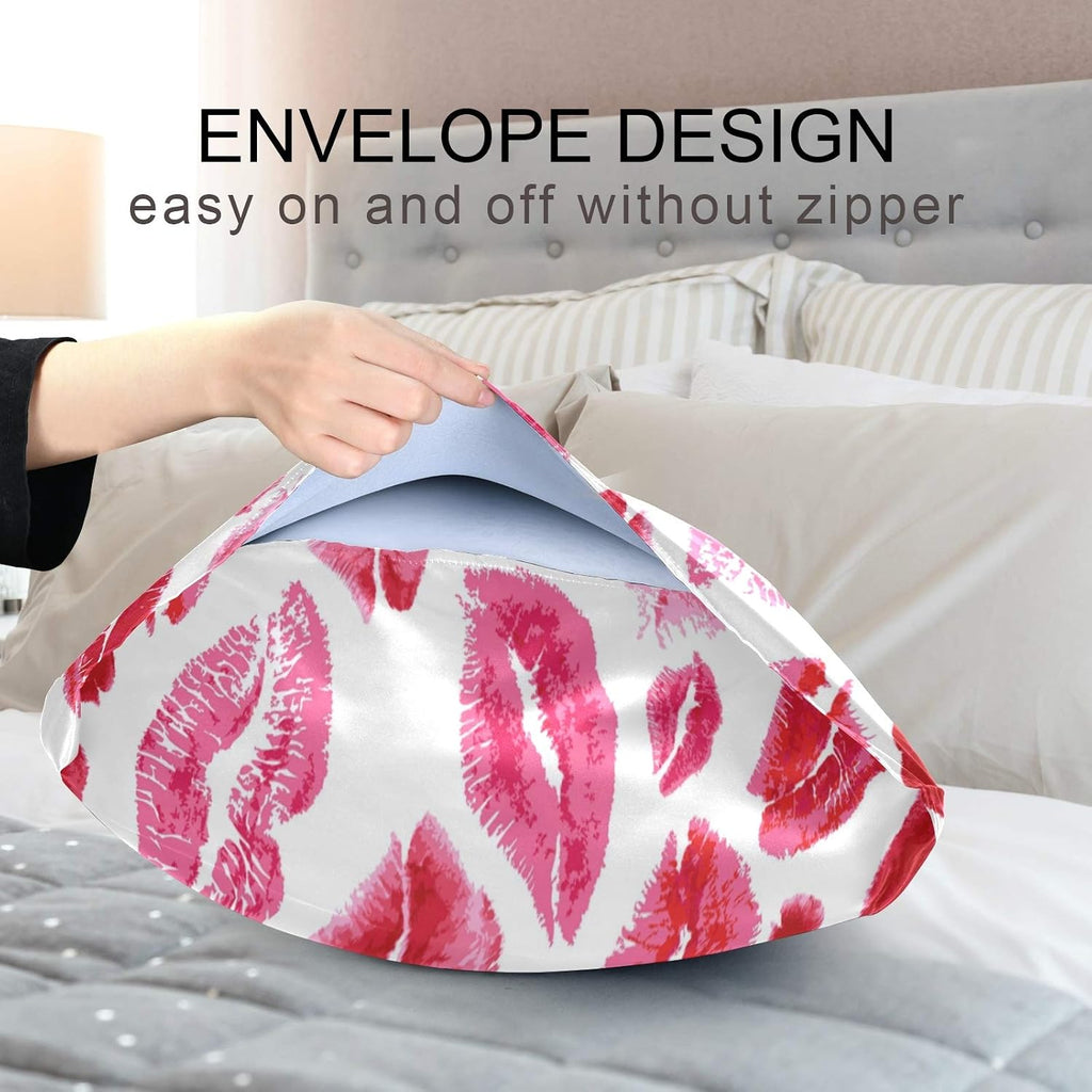 Blueangle Sexy Red Lips Satin Pillowcase for Hair and Skin Silk Pillowcase, King Size(20x40 inches) - Satin Pillow Covers with Envelope…