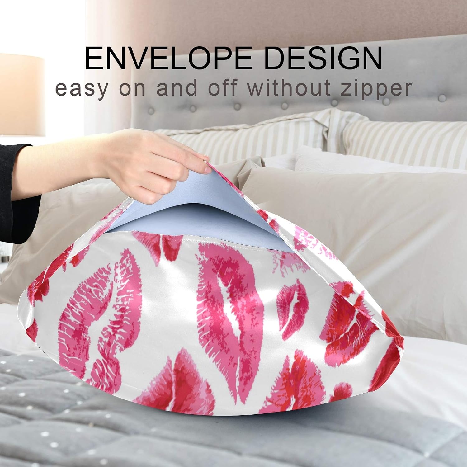 Blueangle Sexy Red Lips Satin Pillowcase for Hair and Skin Silk Pillowcase, King Size(20x40 inches) - Satin Pillow Covers with Envelope…