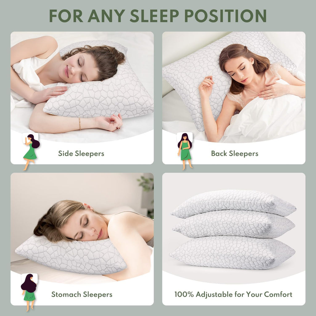 Heycuzi Pillows Queen Size Set of 2 - Cooling Shredded Memory Foam Pillow for Sleeping 2 Pack, Adjustable Cool Bed Pillows for Side, Back,…