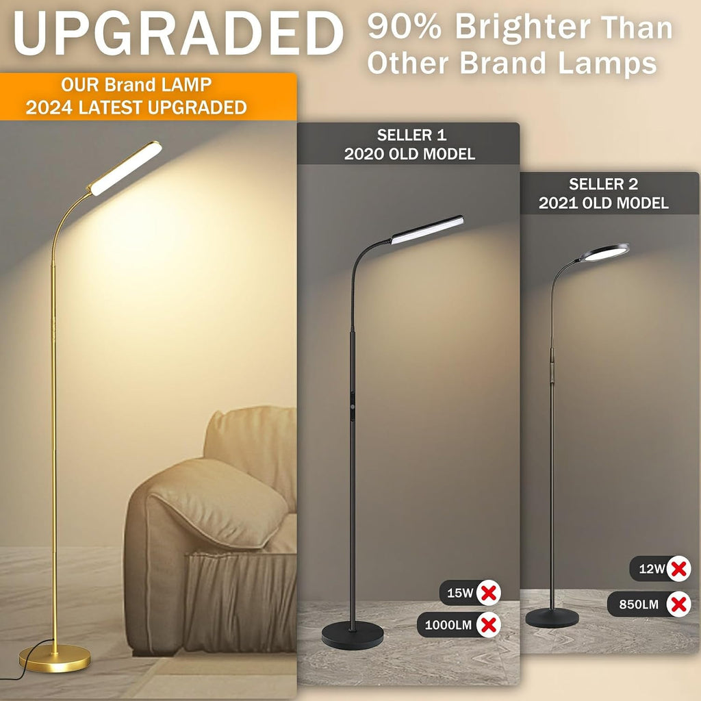 marctronic Gold Floor Lamp, 18W 1800LM Bright LED Floor Lamps for Living Room Bedroom, Dimmable Timing Eye Caring Reading Standing Lamp…