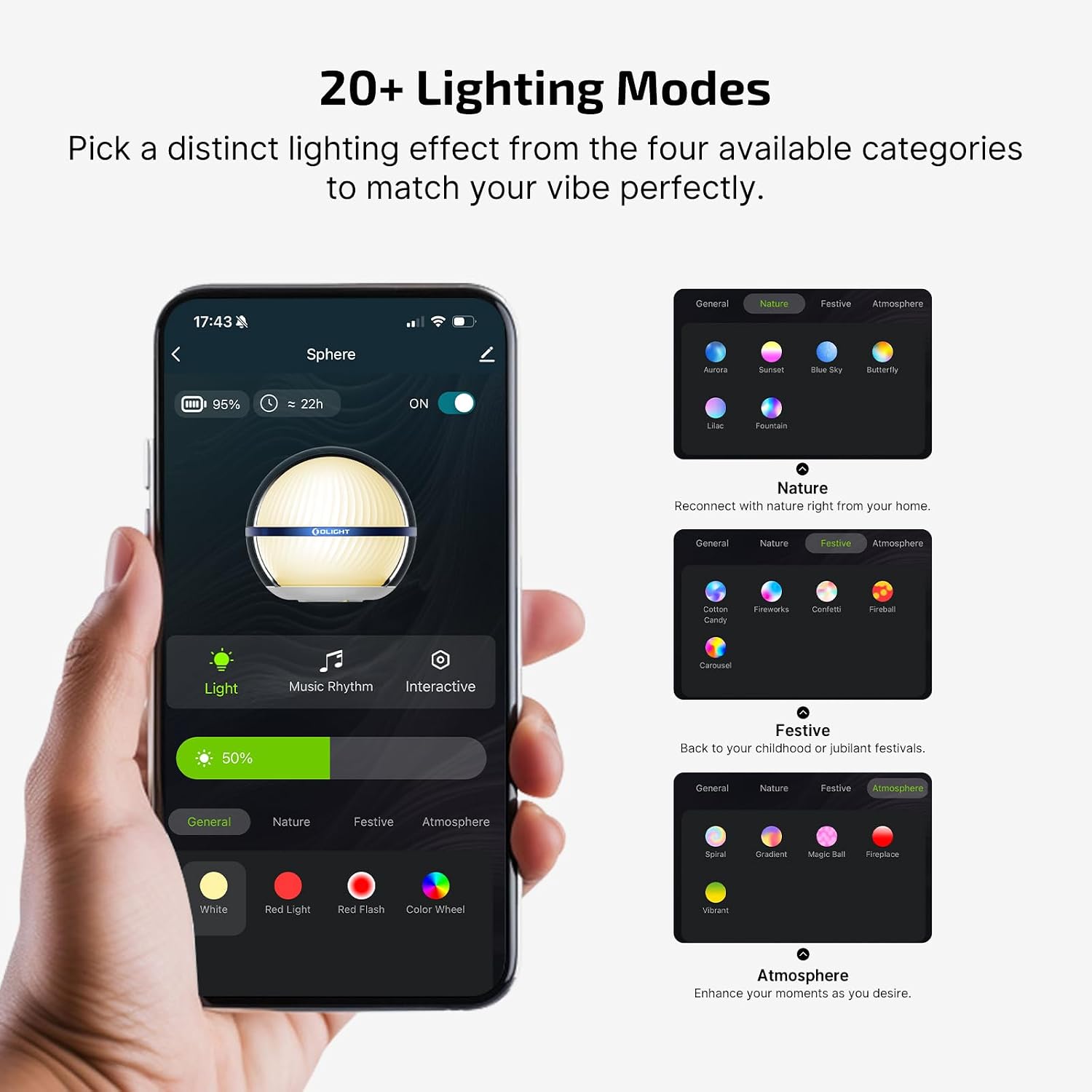 OLIGHT Sphere Smart Night Light, 75 lumens Stepless Dimming Table Lamp with Remotely APP Control, Magnetic Rechargeable RGB Ambient…