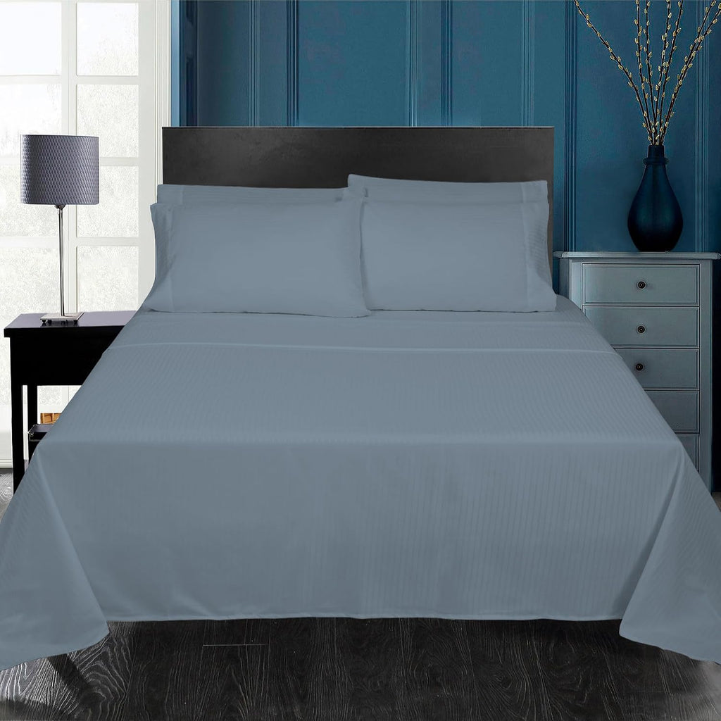 Royalelinens ROYALE LINENS 1500 Thread Count Poly/Cotton Sateen Dobby StripeSheet Set - 1 Fitted, 1 Flat, 4 Pillow Cases -Soft Cool & Crisp…