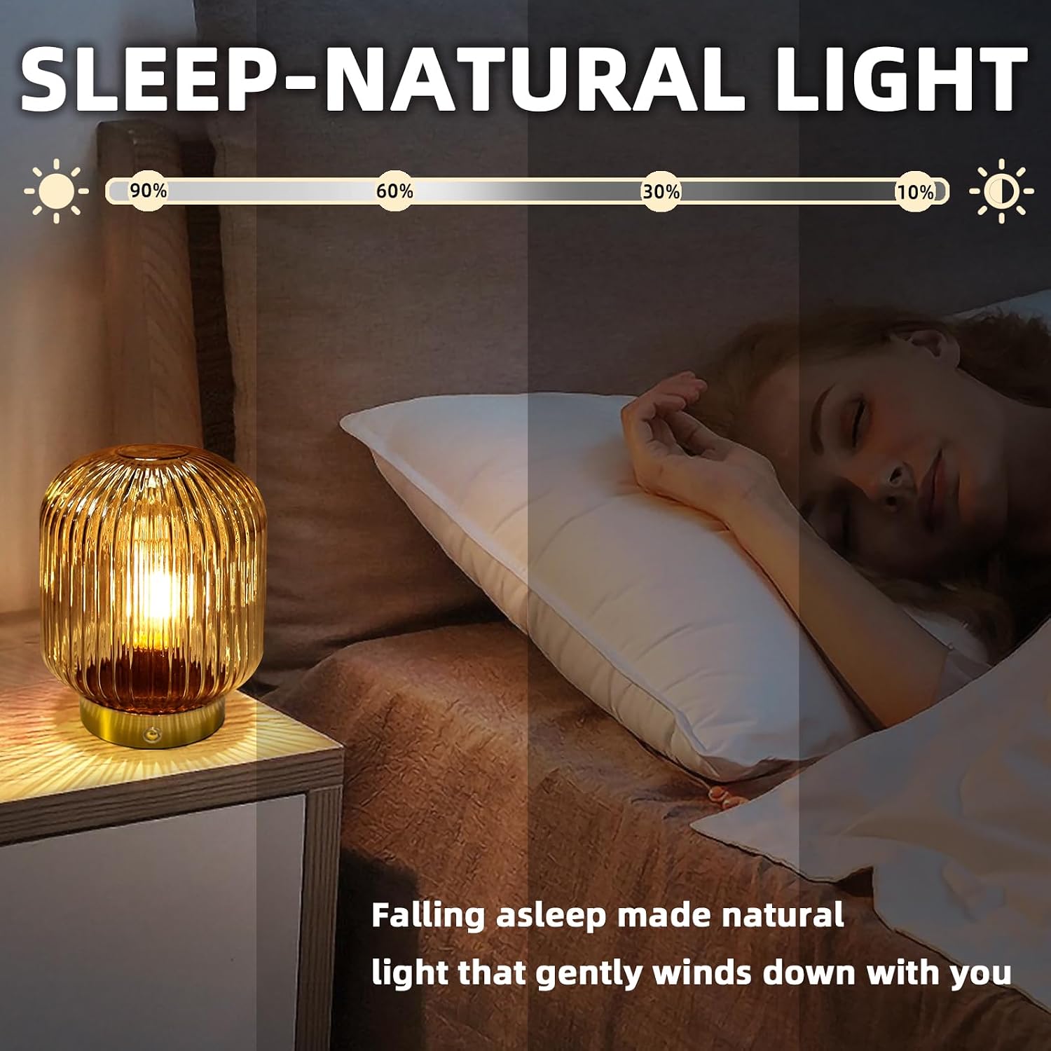 MJ PREMIER Rechargeable Table Lamp, Yellow Glass Lamp with Memory Function, Small Cordless LED Lamp with Dimmable Brightness, Decorative…