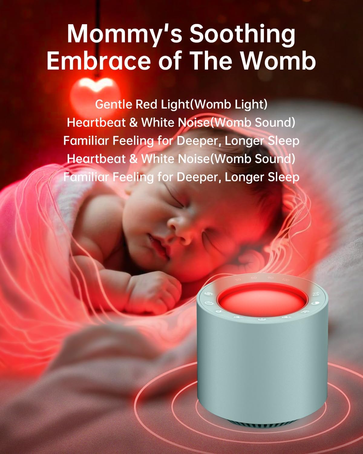 PureNurt Sleep Sound Machine: Red Light relaxation White Noise Sound Machine with 38 Soothing Sounds & Calming Womb Soother…