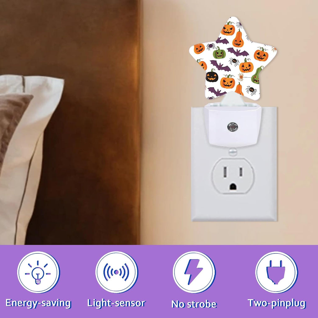 Energy Efficient Nightlights Plug In Wall, Halloween Pumpkin Night Light for Kids Bedroom Decorative, Purple Bat Spiders Dusk-To-Dawn…