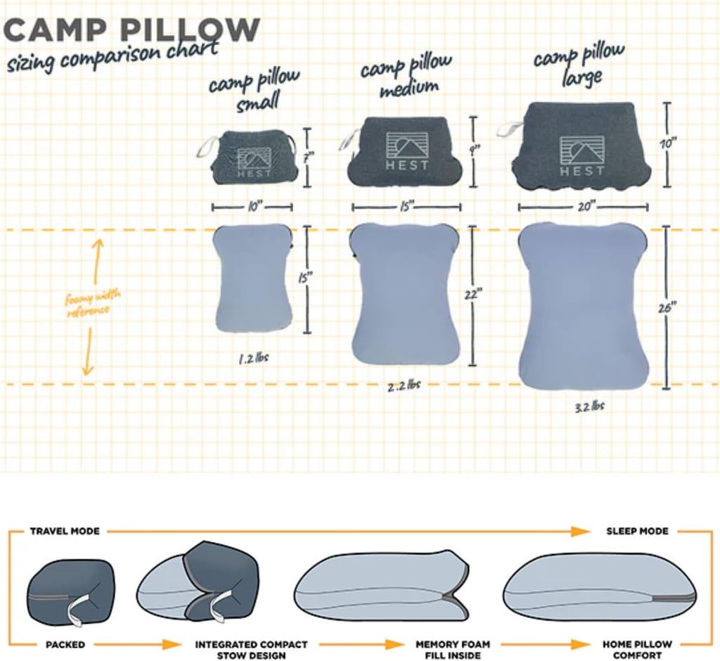 HEST Camp Pillow (Medium) - Temperature Resilient Memory Foam - Essential for Camping, Backpacking, and Outdoor Adventures - Compact…