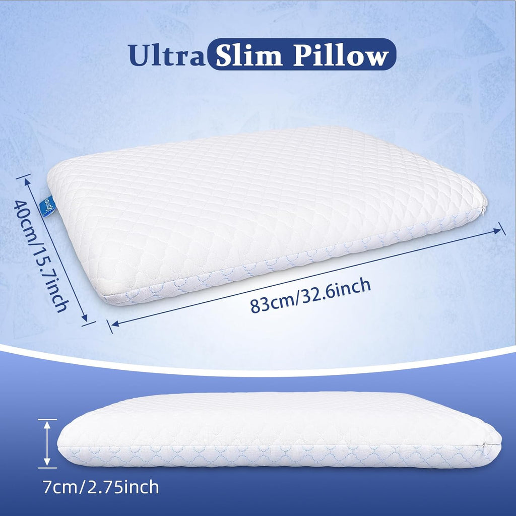 SofGlowlycomforteveryday SofGlowly Ultra Thin Flat Pillows for Sleeping King Size -33x16 Inch, Cooling Memory Foam Pillow 2.75 inch Height…