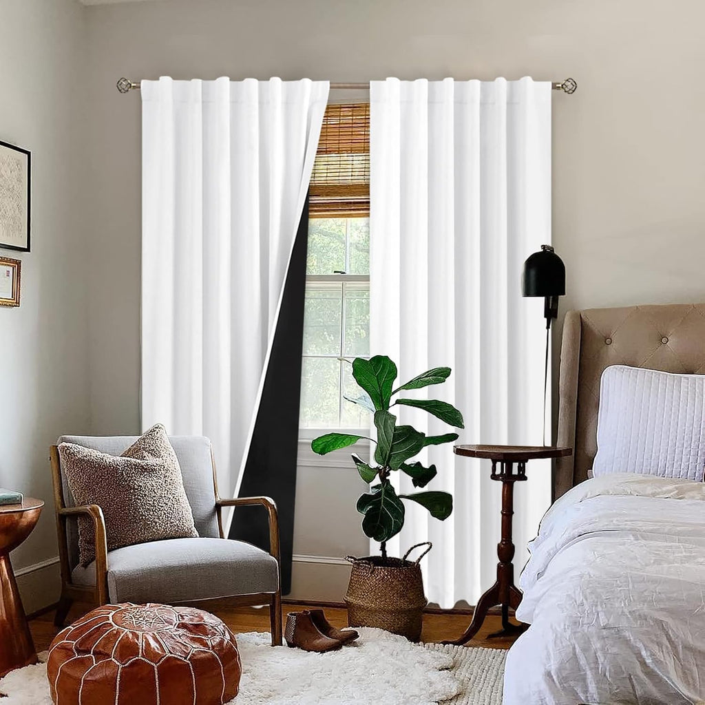 BGment Pure White 100% Blackout Curtains for Bedroom, Black Out Living Room 84 inch Panels with Thermal Liner, Rod Pocket and Back Tab…