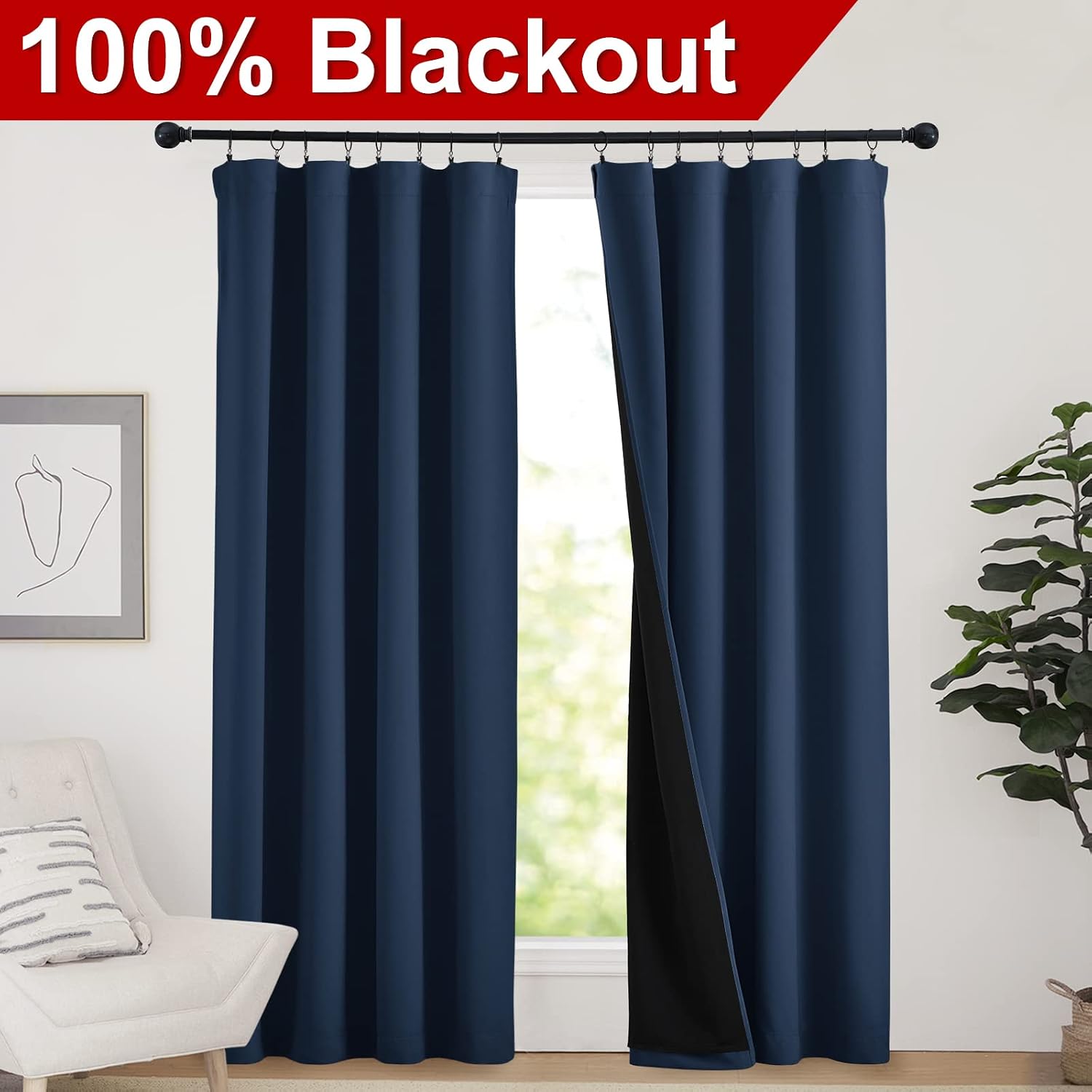 Nicetown Complete 100% Blackout Curtains, Thermal Insulated & Energy Efficiency Window Draperies for Guest Room, Full Shading Panels for Sh…