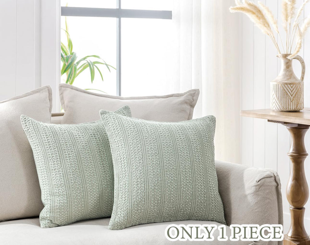 Cocoploceus 1pc Sage Green Pillow Cover 18x18 Boho Throw Pillow Covers Decorative Pillow Shams Stone Washed Cotton Pillowcase for Couch Sof…