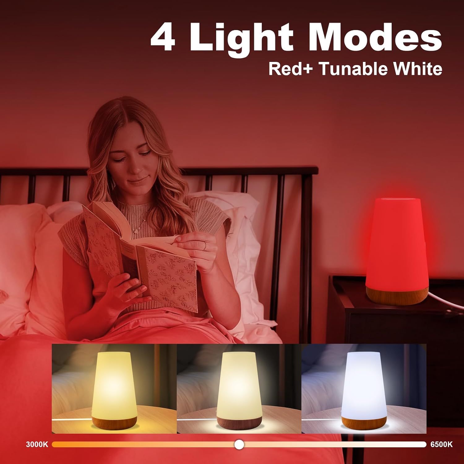 Red Night Light for Sleep, 670nm Night Lamp with White Light 3000K-6500K & Timer, Portable Red Reading Light for Bedroom, Touch/Remote…