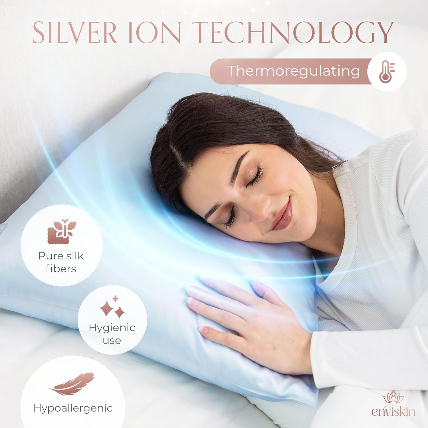 100% Mulberry Silk Pillowcase Infused with Silver Ions - Pure 30 Momme Grade 6A Fibers for Beautiful Skin and Hair - Cooling Pillow Case…