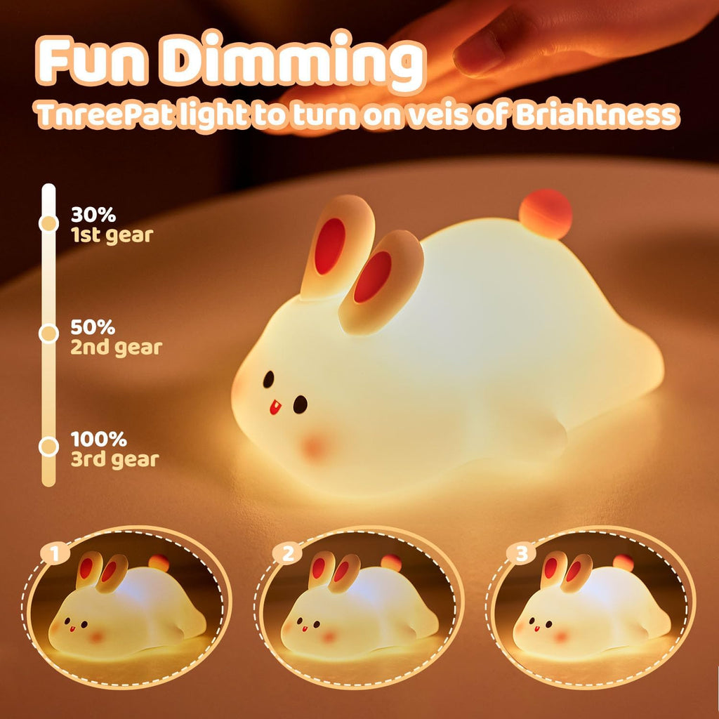 Rytinazzz Silicone Night Light for Kids, 50H Long Battery Big Face Rabbit Lamp, Gift for Kids, Soft Dimmable Bedside Light, Rechargeable…
