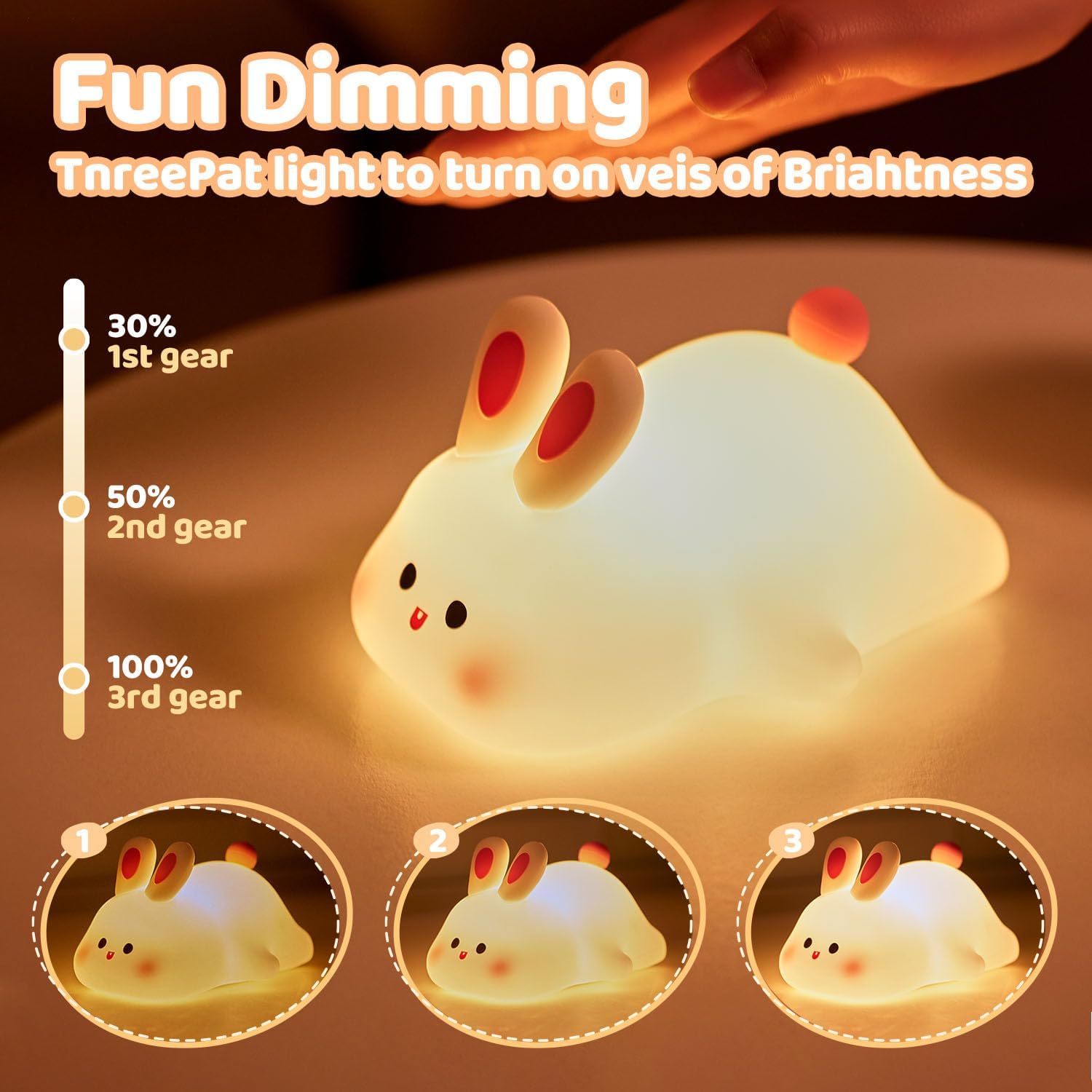 Rytinazzz Silicone Night Light for Kids, 50H Long Battery Big Face Rabbit Lamp, Gift for Kids, Soft Dimmable Bedside Light, Rechargeable…