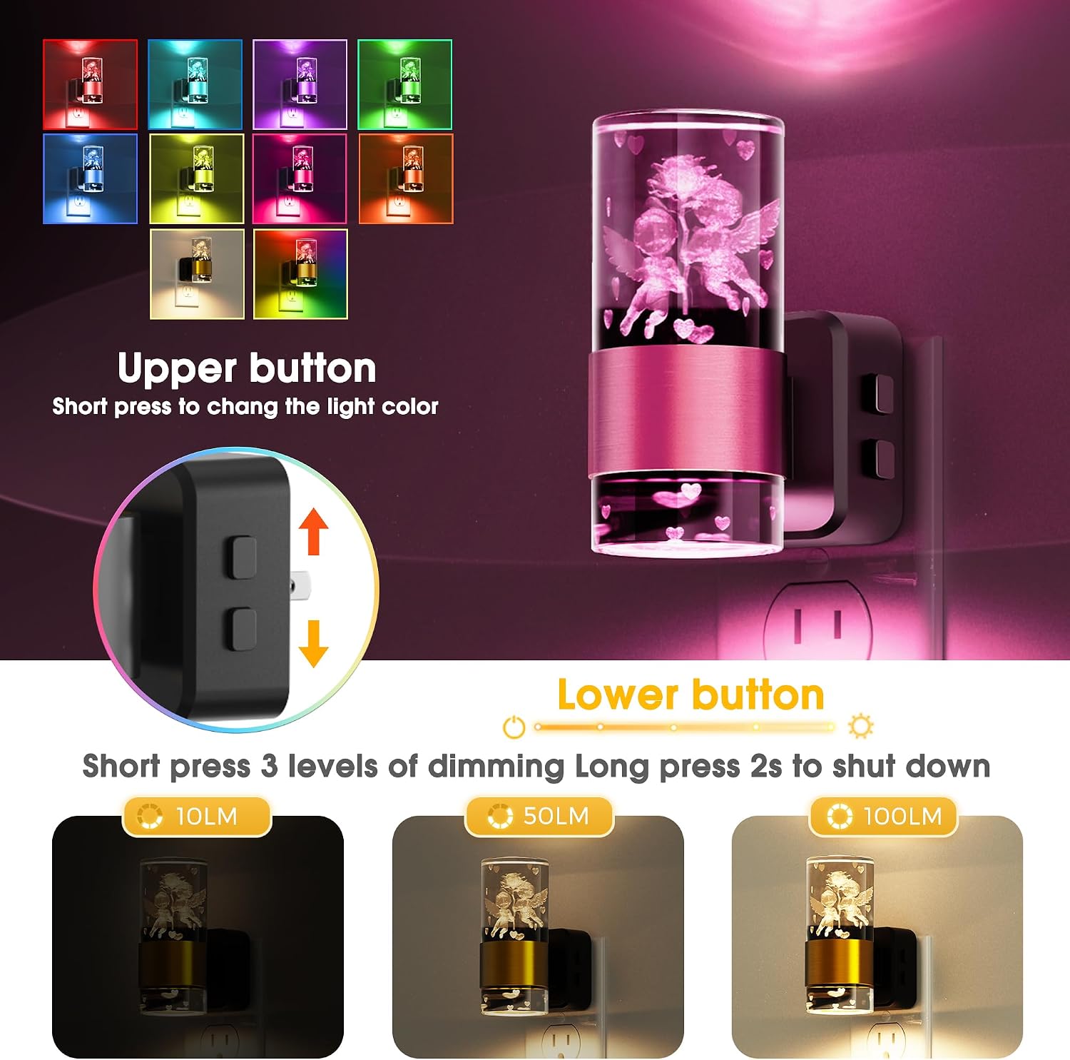 L LOHAS LED Night Lights Plug into Wall,[2-Pack] Dusk to Dawn Nightlight,9 Colors Changing, Adjustable Brightness, Acrylic Decorative Night…