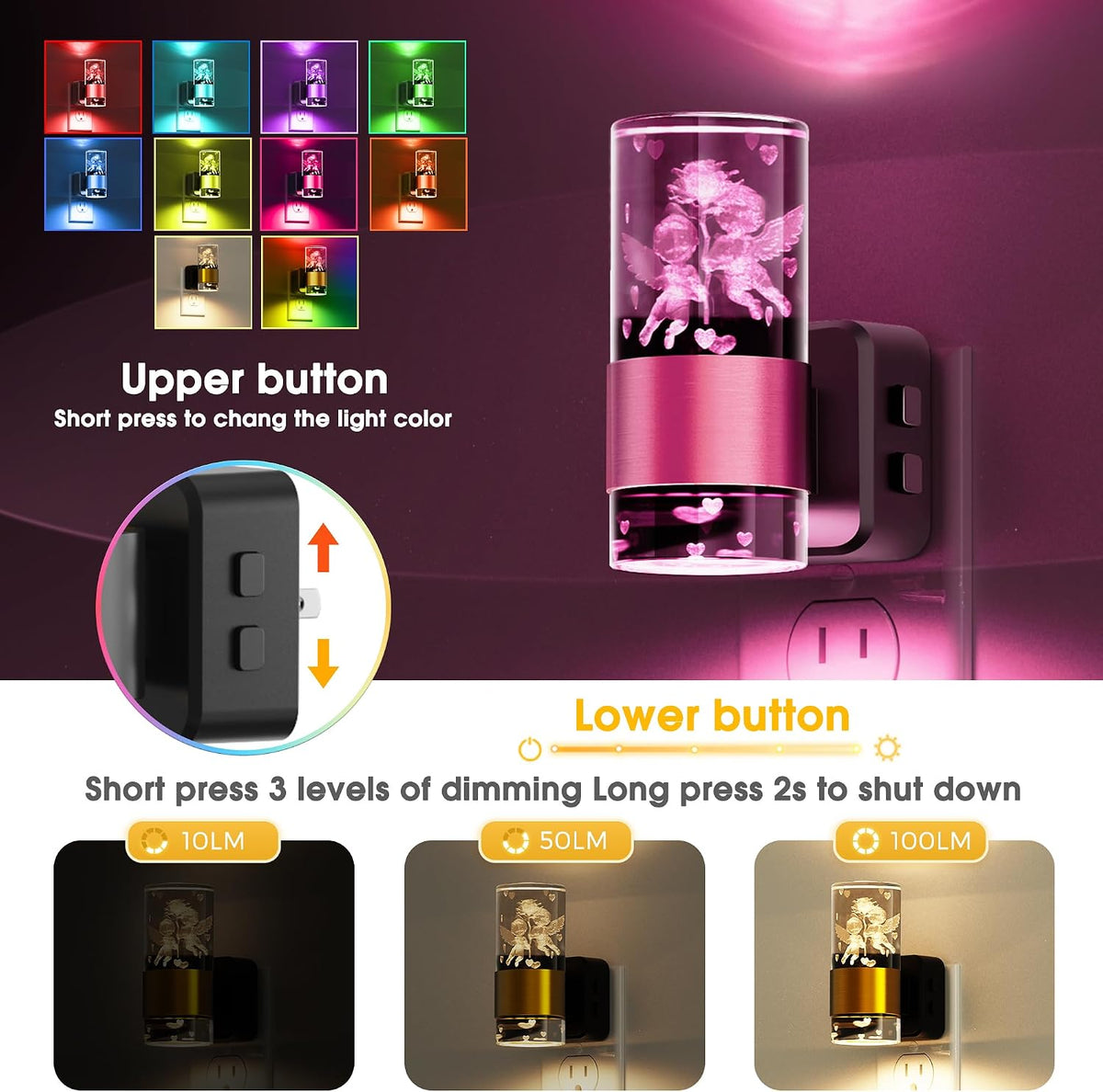 L LOHAS LED Night Lights Plug into Wall, Dusk to Dawn Sensor Nightlight, 9 Colors Changing, Adjustable Brightness, Acrylic Decorative Night…
