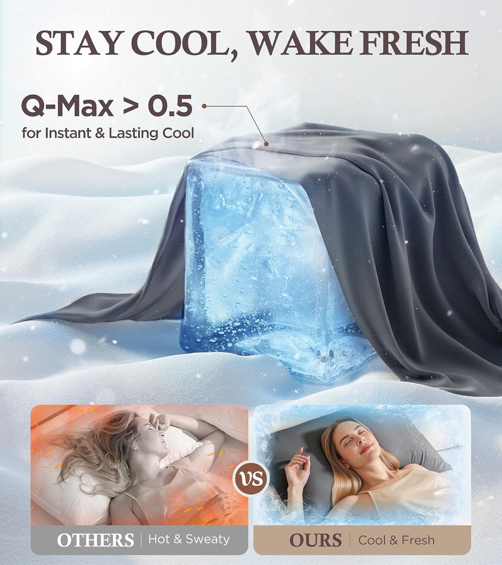 Rifens Instant Chill Cooling Pillowcase for Hot Sleepers, 2% HA Infused Pillowcase Hydrates Skin & Hair, Reduces Wrinkles & Frizz, Softer T…