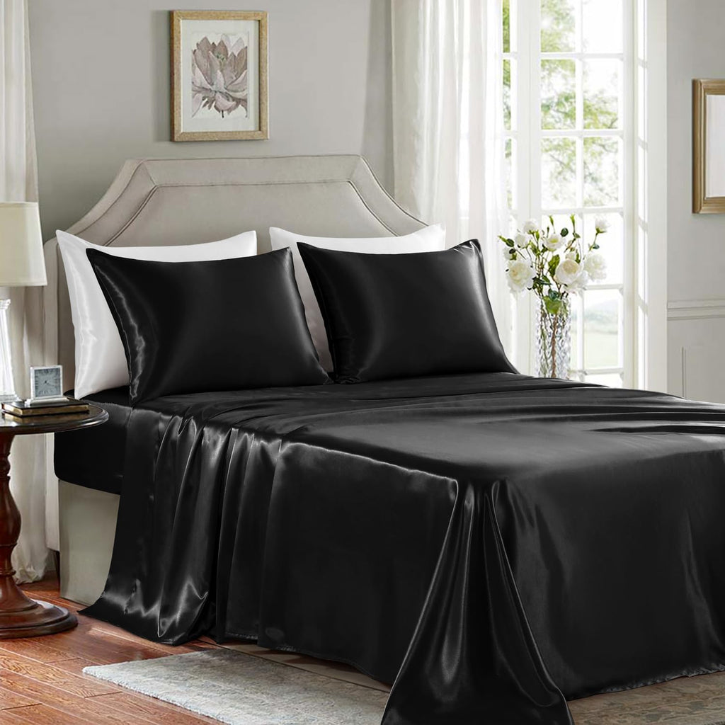 Golal Satin Sheets California King Size - 4 Pieces Luxury Silky Soft Bed Sheets, Wrinkle-Free Black Satin Silk Sheet Set with 1 Deep Pocket…