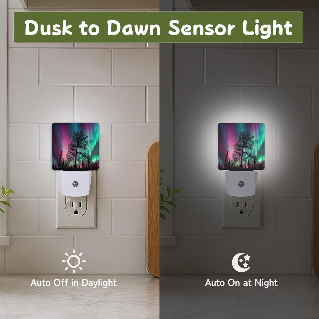 Aurora Forest Night Night Lights Plug into Wall, Night Light with Dusk to Dawn Sensor for Bedroom Bathroom Kitchen Hallway Stairs…