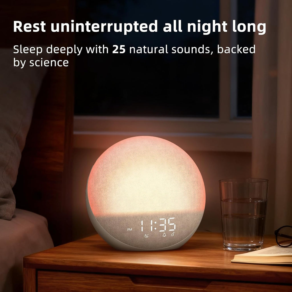 Sunrise Alarm Clock White Noise Machine: Natural Wake Up Light - Dimmable Clock with Bluetooth Speaker for Bedroom - 25 Sleep Sounds for…