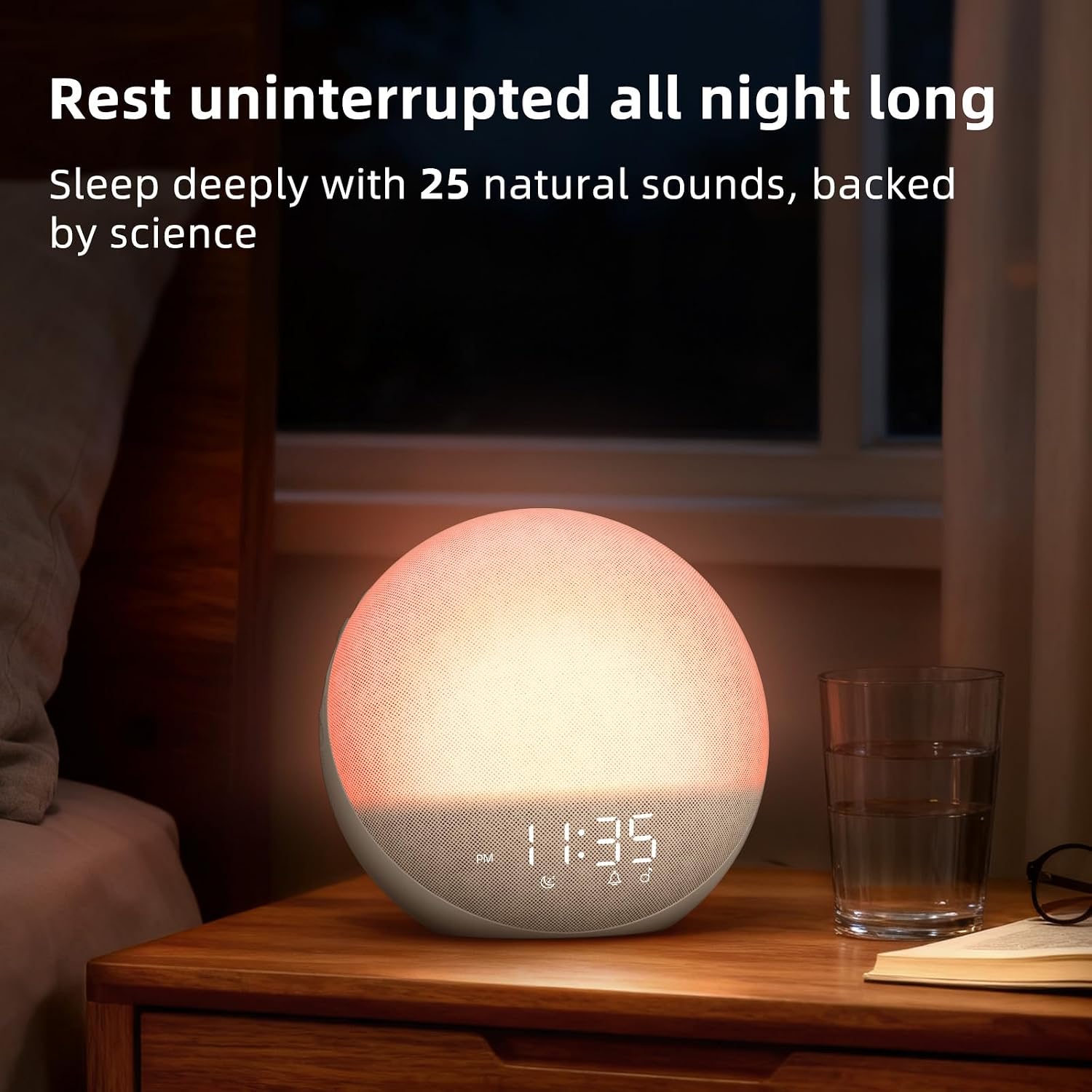 Sunrise Alarm Clock White Noise Machine: Natural Wake Up Light - Dimmable Clock with Bluetooth Speaker for Bedroom - 25 Sleep Sounds for…