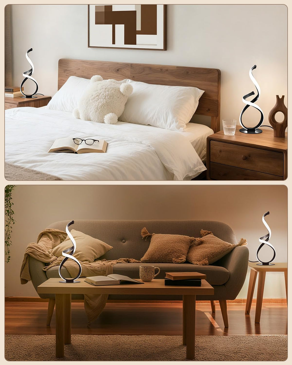 2 Pack Modern Touch Lamp for Nightstand, Spiral LED Table Lamp, Dimmable 3 Color Temperature Night Stand Desk Lamp, Unique Bedside Light…